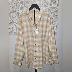 NWT Rown Men's Beige Plaid Casual Button Down Shirt - XXL